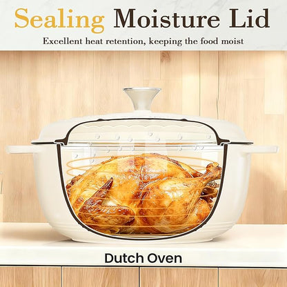 Umite Chef 6QT Enameled Cast Iron Dutch Oven with Lid, Versatile Heavy-Duty Cookware Pot for Baking Bread, Braising, Soups & Stews, Oven & Stovetop Safe with Heat Resistant Gloves（Cream White） - Image 6