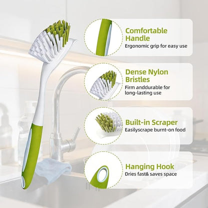 Dish Brush Scrub Brush with Handle - 3 Pack Stiff Bristles Dish Scrubber for Cleaning Dishes, Pots, Pans, Sink, Cast Iron - Hard Bristles,No Residue - Image 6