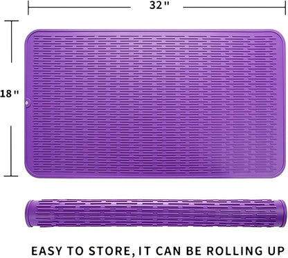 MicoYang Silicone Dish Drying Mat for Multiple Usage,Easy clean,Eco-friendly,Heat-resistant Silicone Mat for Kitchen Counter or Sink,Refrigerator or Drawer Liner Purple 4XL 32 inches x 18 inches - Image 2