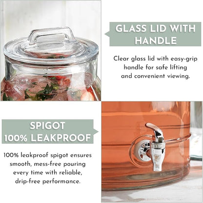 3 Gallon Glass Drink Dispensers For Parties,Classic Mason Jug Beverage Dispensers With Glass Lid With Handle And 100% Leakproof Spigot.Glass Water Jug Dispenser,Lemonade Dispenser - Image 2