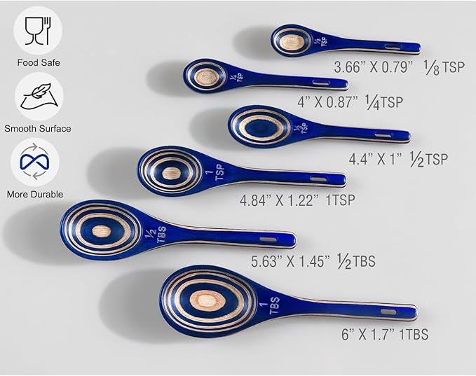 Measuring Spoons, 6pcs Durable Pakkawood Measuring Spoons Set Includes Teaspoon Tablespoon Measuring Spoon for Dry or Liquid Ingredients, Wooden Measuring Scoop for Baking Cooking (Navy Blue) - Image 6