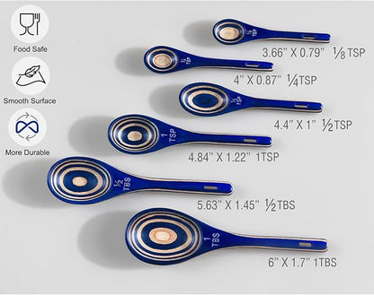 Measuring Spoons, 6pcs Durable Pakkawood Measuring Spoons Set Includes Teaspoon Tablespoon Measuring Spoon for Dry or Liquid Ingredients, Wooden Measuring Scoop for Baking Cooking (Navy Blue) - Image 6