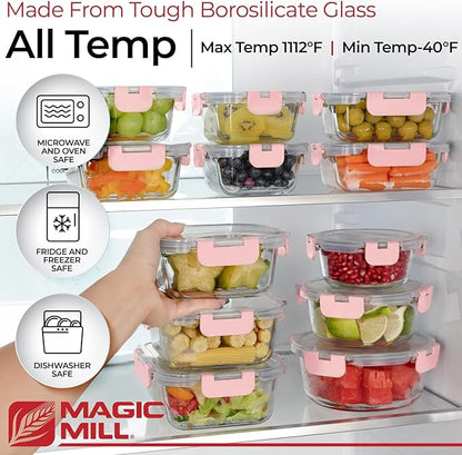 Magic Mill Premium Borosilicate Glass Food Storage Containers with lids Set | 24pc Sets with 12 Bowls & 12 Airtight Locking Lids for Lunch & Meal Prep, Safe for Oven, Freezer, Dishwasher, BPA-Free - Image 4