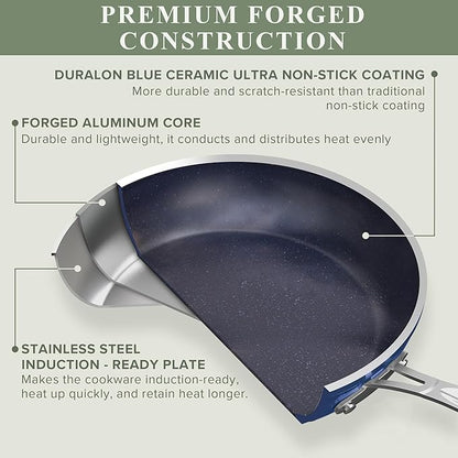 Nuwave Healthy Duralon Blue Ceramic Nonstick 12pc Cookware Set,Diamond Infused Scratch-Resistant,PFAS Free,Dishwasher & Oven Safe,Induction Ready & Evenly Heats, Tempered Glass Lids, Stay-Cool Handles - Image 2