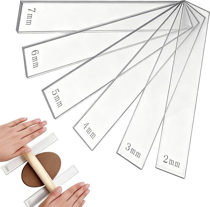 Polymer Clay Tools: Rolling Pin Guides & Roller Set 12Pcs Acrylic Adjustable Depth Guides (2-7mm) with Protective Film for Polymer Earrings, Sculpting & Modeling Clays