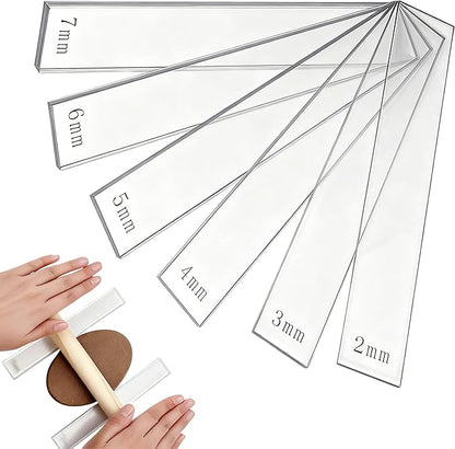 Polymer Clay Tools: Rolling Pin Guides & Roller Set 12Pcs Acrylic Adjustable Depth Guides (2-7mm) with Protective Film for Polymer Earrings, Sculpting & Modeling Clays