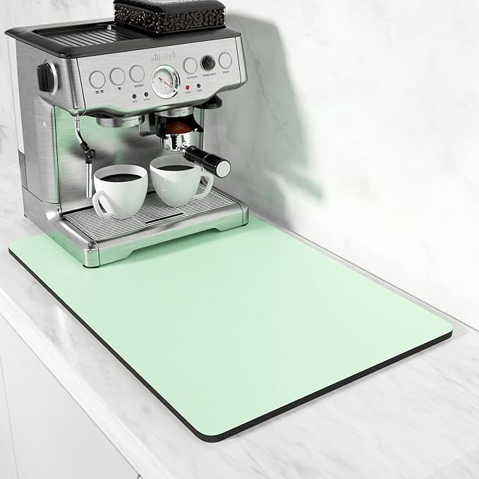 Rnivvi Coffee Mat, 16" x 24" Coffee Bar Mats for Espresso Machine Station Accessories and Organizer, Hide Stain Rubber Backed Absorbent Dish Drying Pad for Kitchen Counter, Cute Bar Decor Pad, Green by Rnivvi
