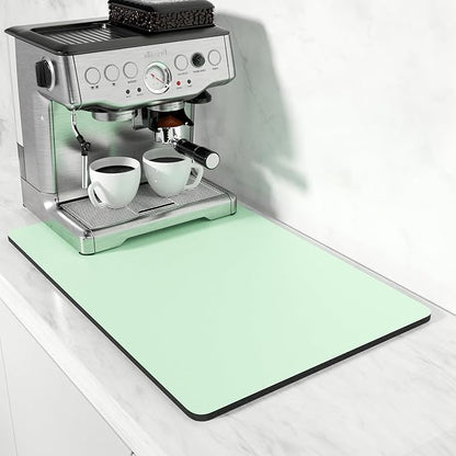 Rnivvi Coffee Mat, 16" x 24" Coffee Bar Mats for Espresso Machine Station Accessories and Organizer, Hide Stain Rubber Backed Absorbent Dish Drying Pad for Kitchen Counter, Cute Bar Decor Pad, Green by Rnivvi
