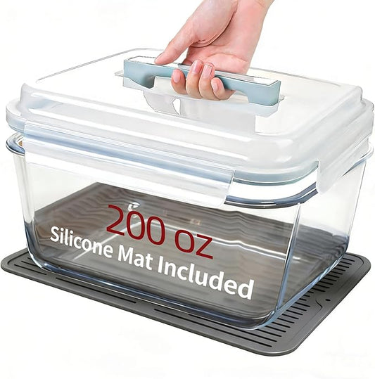 Extra Large Glass Storage Containers with Lids 200oz/6000ml - Airtight Borosilicate Large Glass Food Storage container for Rotisserie Chicken, Turkey - XL Big Glass Bowl Freezer to Oven Safe