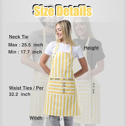 TOSHEX Kitchen Apron Waterdrop Resistant Cotton Apron with adjustable Aprons for Women with Pockets Cooking Apron Chef Apron for Men (1, Yellow)