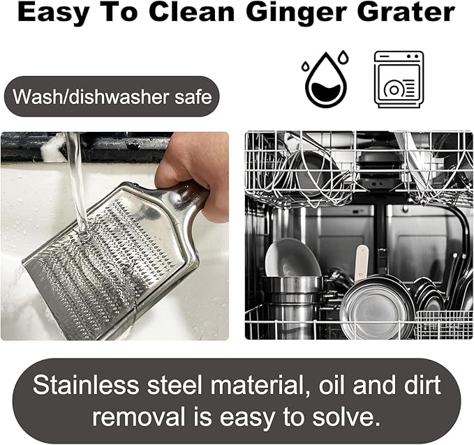 Ginger Grater Tool, Stainless Steel Grater Rustproof 8.46"x4.16" Large Size Ginger Grinder for Fine Grate, Dishwasher Safe Kitchen Tool for Garlic Cheese, Nutmeg, Vegetables & Citrus Zesting - Image 4