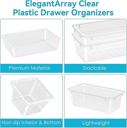 ElegantArray 12 PCS Drawer Organizer Set, 4 Sizes Tool Storage Trays, Clear Plastic Makeup Vanity Organizer and Storage Bins for Makeup, Stationeries, Multiple Gadgets for Bathroom, Office, Bedroom - Image 5