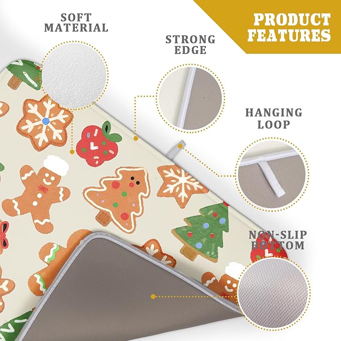 Christmas Dish Drying Mat for Kitchen Counter 18x24 Cute Gingerbread Themed Winter Xmas Holiday Absorbent Reversible Microfiber Drying Mats Kitchen Countertop Protector Dishes Drainer Rack Pad - Image 4