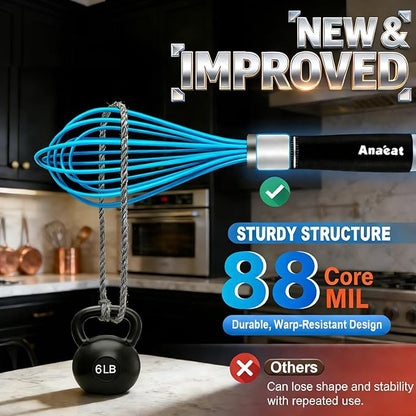 Anaeat Silicone Kitchen Whisk Set of 4, Perfect for Non-Stick Cookware, Milk and Egg Beater Blender for Whisking, Cooking, Baking, Beating - 11'' Flat Whisk and 9''+11''+12'' Balloon Whisks (Blue) - Image 6