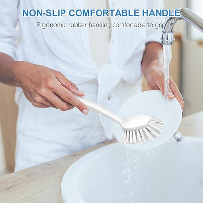 SetSail Dish Brush with Handle, 2 Pack Stiff Bristles Dish Scrubber with Built-in Scraper Dish Scrub Brushes for Cleaning Dishes, Pots and Pans, Kitchen Sink, White - Image 7