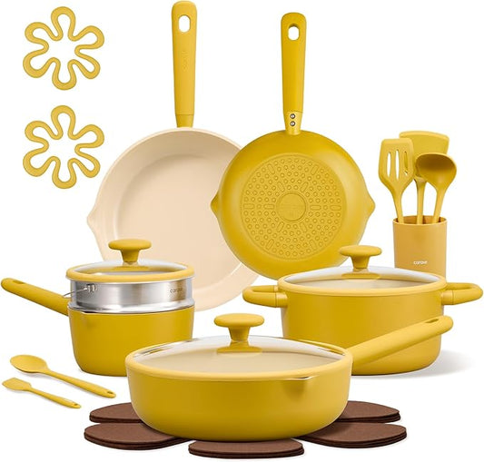 CAROTE 21pcs Cookware Set Nonstick Pots and Pans Set, Ceramic Cookware Set Induction Cookware, Non toxic Healthy Non Stick Kitchen Cooking Set, PFAS PTFE Free by CAROTE