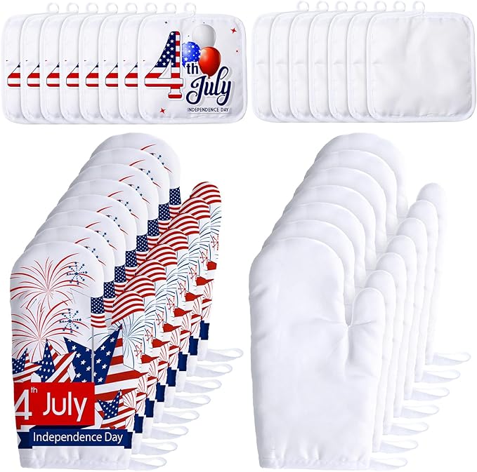 Patelai 30 Pieces Blank Sublimation Oven Mitts Set Include Blank Sublimation Heat Resistance Oven Gloves and Pot Holders for DIY Kitchen Dining Room Accessories