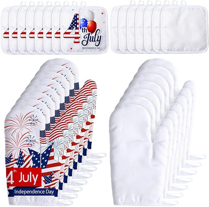 Patelai 30 Pieces Blank Sublimation Oven Mitts Set Include Blank Sublimation Heat Resistance Oven Gloves and Pot Holders for DIY Kitchen Dining Room Accessories