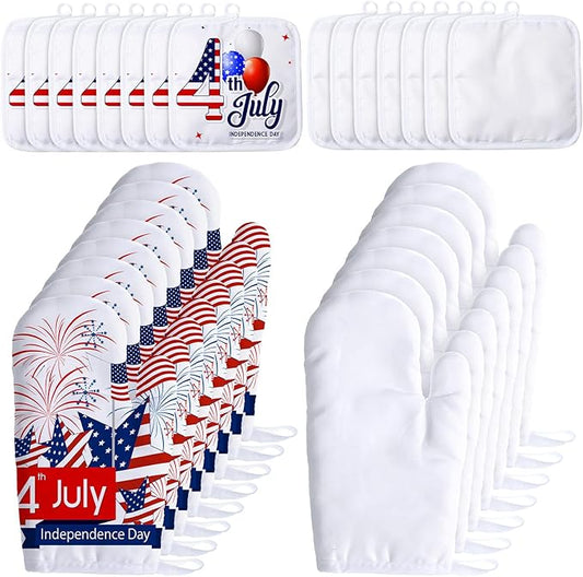 Patelai 30 Pieces Blank Sublimation Oven Mitts Set Include Blank Sublimation Heat Resistance Oven Gloves and Pot Holders for DIY Kitchen Dining Room Accessories