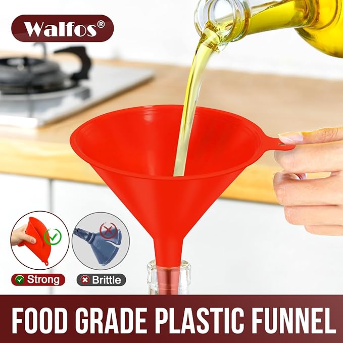 walfos 4pcs Kitchen Plastic Funnel (NO BPA),Automotive Funnel for Liquid Transfer,funnels for Filling Bottles, containers or Kitchen funnels for Laboratory use. red（4.7in&3.7in&2.7in&2in - Image 2