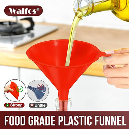 walfos 4pcs Kitchen Plastic Funnel (NO BPA),Automotive Funnel for Liquid Transfer,funnels for Filling Bottles, containers or Kitchen funnels for Laboratory use. red（4.7in&3.7in&2.7in&2in - Image 2