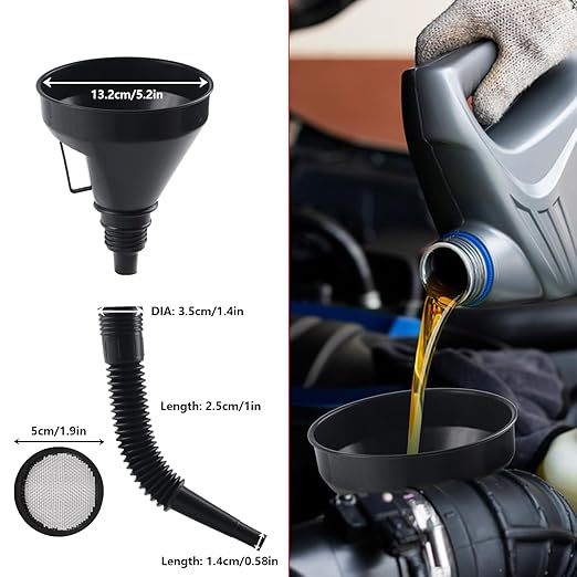10 Pcs Automotive Funnels Set, Wide Mouth Fuel Funnels, Plastic Long Neck Oil Flexible Right Angle Funnelss, with Detachable Spout and Filter, Plastic Funnel Set for Water/Gasoline/Coolant/Engine Oil - Image 2