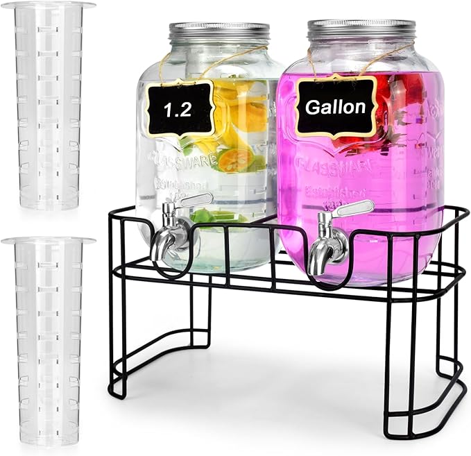 DD&HAPP Glass Drink Dispensers For Parties.1.2 Gallon Beverage Dispensers With Stand And Stainless Steel Spigot.Party Drink Dispenser For Punch,Iced Tea,Ideal for Weddings,Events,Buffet&Home Use. by DD%26HAPP