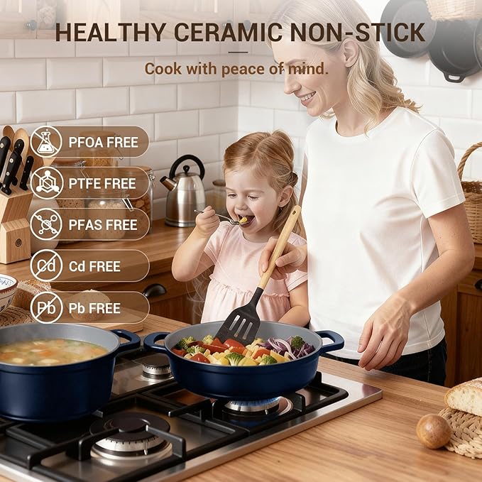 Ammeloo 4.5 Qt Non Stick Soup Pot with Lid, Ceramic Stockpot Set, Cooking Pot for All Stovetops, All-in-One Non Toxic Pot for Stews, Soups & Pasta, Easy to Clean, Induction Ready, PFAS Free - Image 3
