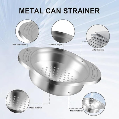 2 Pcs Metal Tuna Can Strainer - Stainless Steel Food-Grade Press Colander for Canned Fish, Beans, Vegetables (2)