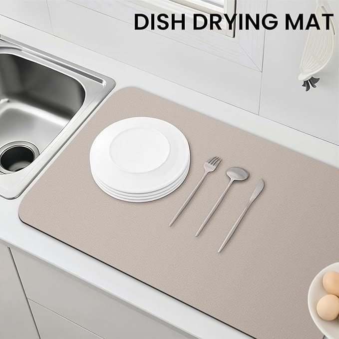 WISELIFE Dish Drying Mat Super Absorbent Drying Mat Large Dish Drying Mats for Kitchen Counter Easy Clean Dish Mat Kitchen Drying Mat18"x 32" Classic Khaki - Image 7