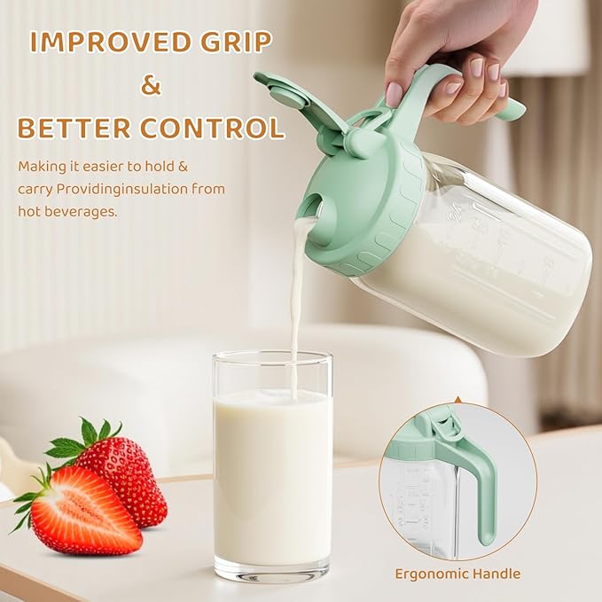 Breast Milk Pitcher, Mason Jar 32 oz, Heavy Duty Wide Mouth Jar with Green Flip Cap Lid and Pour Spout, Airtight Seal for Freshness and Convenience, Great for Cold Beverages and Home Entertaining - Image 3