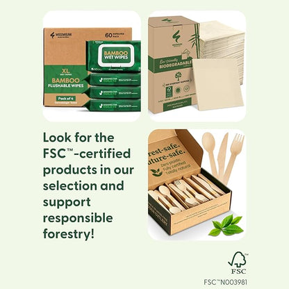 Weemium Disposable Wooden Cutlery Set - 300 Count (100 Forks, 100 Knives, 100 Spoons) – Plastic-free Packaging - Biodegradable Silverware and Splinter-free Compostable Utensils for Parties - Image 2
