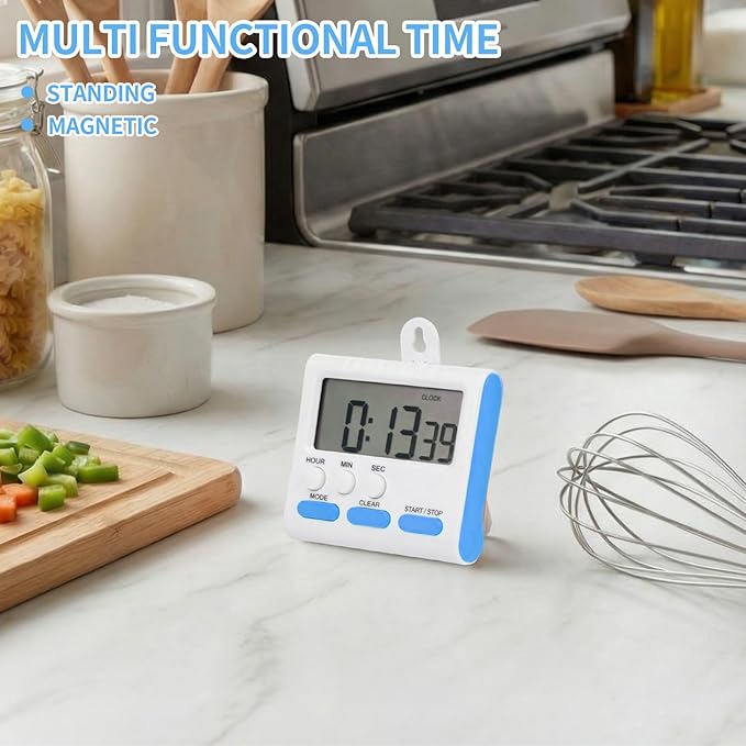 Mudder 3 Pack Digital Kitchen Timer for Cooking, Large Digits, 24 Hour Magnetic Backing Stand Kitchen Timers Clock for Classroom Kids Teachers, Loud Alarm and Large Screen (Blue) - Image 4