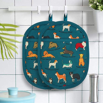 Pot Holders Set of 2 with Transparent Clear Silicone Shell and Nice Dog Flower Cotton Lining, Heat Resistant to 500 F Kitchen Oven Gloves Pot Holder for Cooking (Blue Dog, Potholders) - Image 7
