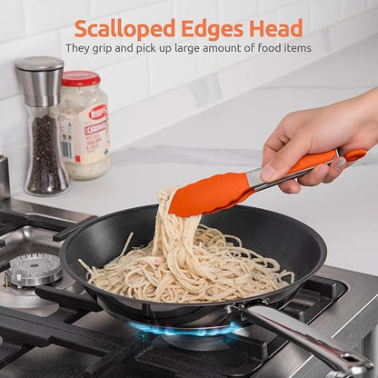 600ºF Heat Resistant Kitchen Tong: U-Taste 7 inch Silicone Cooking Tong with Firm Sealed Non Stick Rubber Tips & Silicon Coated 18/8 Stainless Steel Handle & Smooth Locking for Serving Salad (Orange) - Image 4
