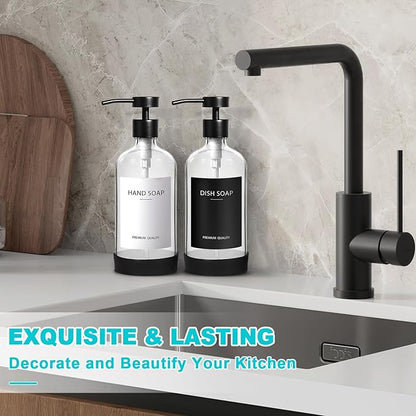 RYTOXILO Clear Soap Dispenser 2 Pack, Glass Soap Dispenser with Stainless Steel Pump, 16.9 Fl oz Refillable Kitchen Hand and Dish Soap Dispensers Set, Modern Clear Soap Lotion Dispensers Bottle - Image 6