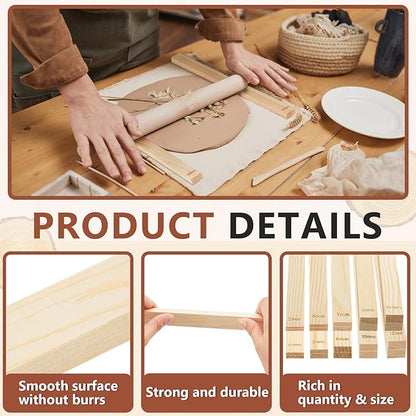 Sasylvia 20 Pcs Pottery Rolling Pin Guides Wood Teaching Rolling Mud Stick Guide Set Polymer Clay Depth Guide Pottery Tools Clay Mudboard Tools (10 Size,Wood Color) - Image 3