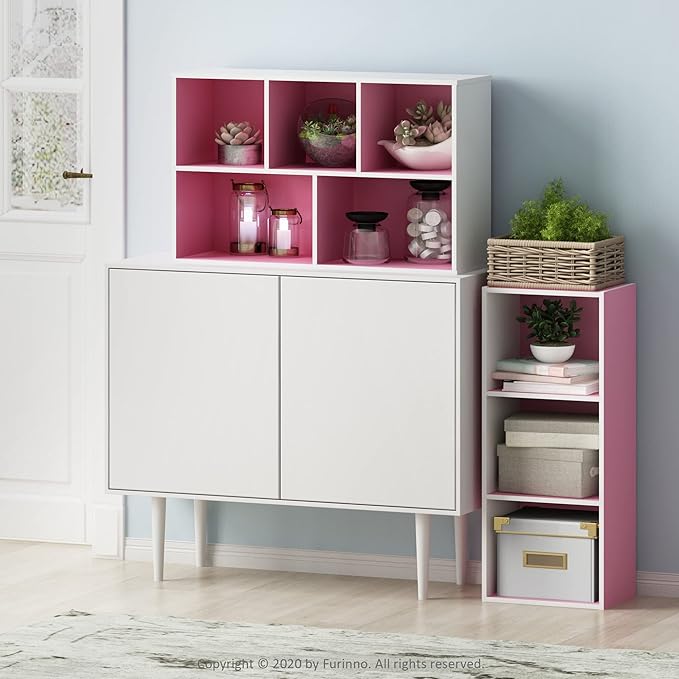 Furinno LUDER Book Shelf, 5-Cube Bookshelf, Reversible Bookcase, 9.4 x 19.5 x 31.5, Easy Assembly, for Living Room, Bedroom, Home Office, White/Pink - Image 2