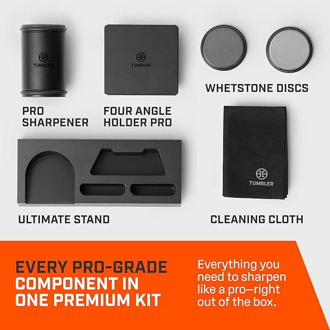 Tumbler Pro Black Rolling Knife Sharpener™ Starter Set - Knife Sharpening Made Easy - Sharpening Kit Includes Magnet Holder Pro, Whetstone Upgrade Discs (3000 & 6000 Grit) & Weighted Pro Stand - Image 3
