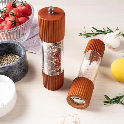 Acacia Wooden Salt and Pepper Grinder Set, 8 Inches Refillable Salt and Pepper Mills with Adjustable Ceramic Core, Manual Salt and Pepper Shakers for Kitchen Cooking and Gifts - Image 8