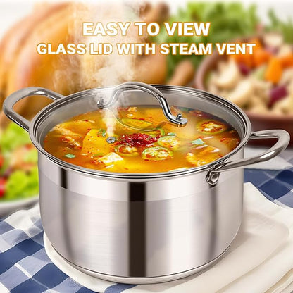 Kirecoo Stainless Steel Stock Pot - 5 Quart Heavy Duty Induction Cooking Pot with Visible Lid for Pasta, Soup, Spaghetti, Nonstick Thick Bottom Big Stockpot, Deep Cookware for Canning, Boiling, Simmer - Image 4