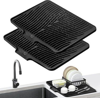 Silicone Dish Drying Mat for Kitchen Counter, Dish Drying Pad, Non-Slip Drain Pad with Built-in Drain, Heat Resistant Stone Drying Mat by COPLIB