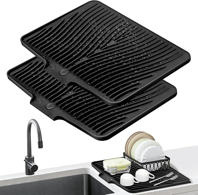 Silicone Dish Drying Mat for Kitchen Counter, Dish Drying Pad, Non-Slip Drain Pad with Built-in Drain, Heat Resistant Stone Drying Mat by COPLIB
