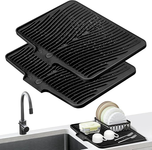 Silicone Dish Drying Mat for Kitchen Counter, Dish Drying Pad, Non-Slip Drain Pad with Built-in Drain, Heat Resistant Stone Drying Mat by COPLIB
