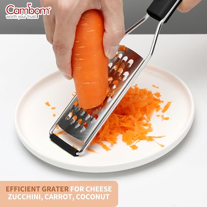 Cambom Cheese Grater Vegetable Shredder & Citrus Zester Lemon Zester for Parmesan Cheese, Vegetables, Zucchini, Nutmeg, Chocolate, Lemons, Hand Held Shredder Graters Stainless Steel Extra Coarse Blade - Image 2