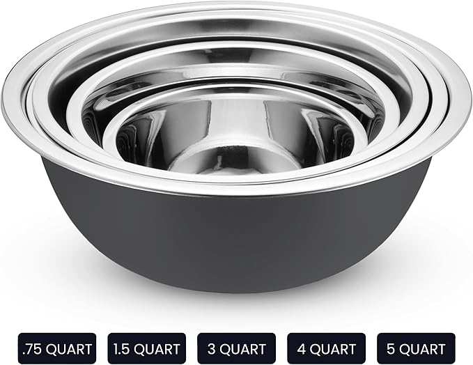 WHYSKO Stainless Steel Mixing Bowl Set, 10 Piece Stainless Steel Mixing Bowls with Lids Set for Food Prep Storage and Serving, Dishwasher Safe for Kitchen Baking Cooking, Grey - Image 5