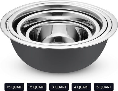 WHYSKO Stainless Steel Mixing Bowl Set, 10 Piece Stainless Steel Mixing Bowls with Lids Set for Food Prep Storage and Serving, Dishwasher Safe for Kitchen Baking Cooking, Grey - Image 5