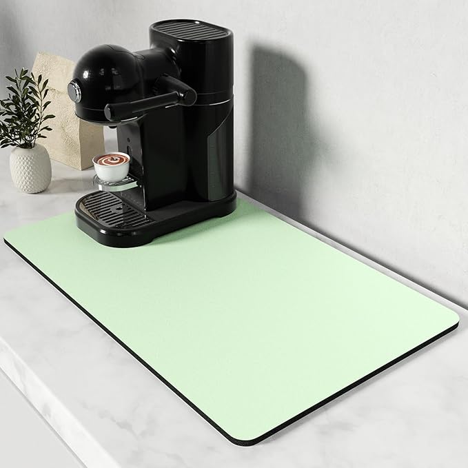 Rnivvi Coffee Mat, 12" x 19" Coffee Bar Mats for Espresso Machine Station Accessories and Organizer, Hide Stain Rubber Backed Absorbent Dish Drying Pad for Kitchen Counter, Cute Bar Decor Pad, Green by Rnivvi