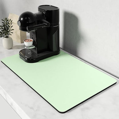 Rnivvi Coffee Mat, 12" x 19" Coffee Bar Mats for Espresso Machine Station Accessories and Organizer, Hide Stain Rubber Backed Absorbent Dish Drying Pad for Kitchen Counter, Cute Bar Decor Pad, Green by Rnivvi