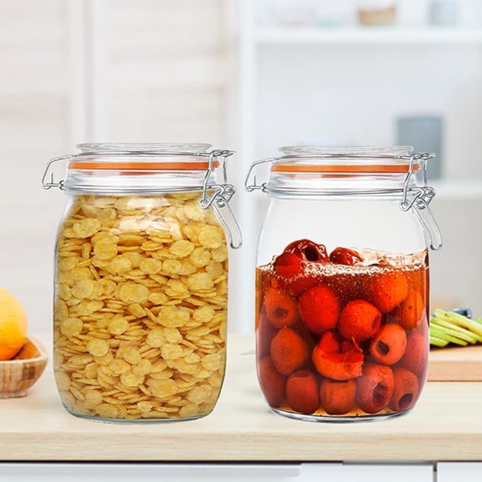 Glass Jars 32oz,Airtight Glass Food Storage Jar with Clamp Lid,1000ml Rounded Airtight Canister with Leak Proof Rubber Gasket,Clear Glass Kitchen Jars for Dry Food,Cereal,Beans,6 Pack - Image 4